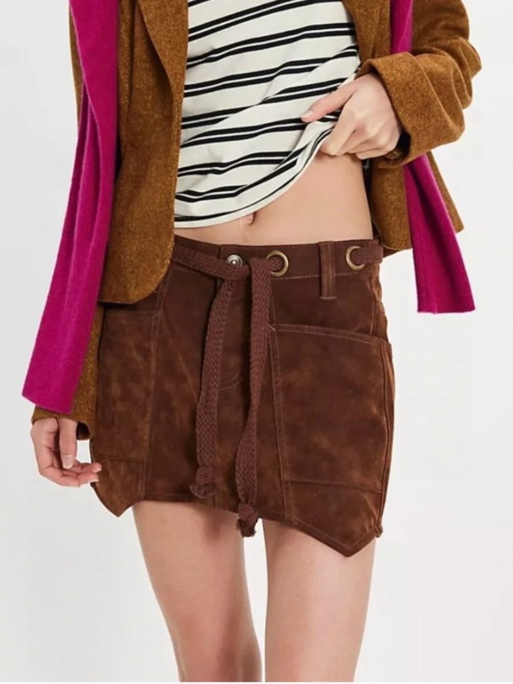 We The Free Chocolate Moxie Vegan Suede Mini Skirt Size 6 NWOT